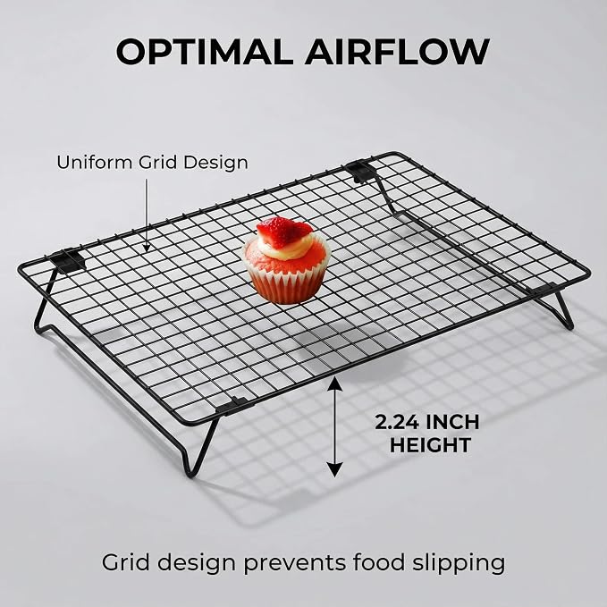 Cooling Racks for Cooking and Baking,13.4x9.4 Inch 2-Pack | This Durable Carbon Steel Wire Cooling Rack is Stackable, Ideal for Cookie Cooling, Roasting, and Making Jerky