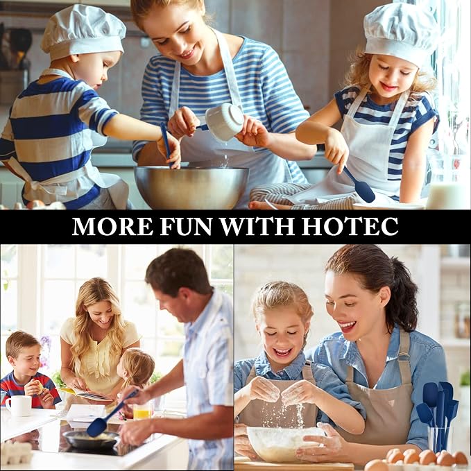 HOTEC 600℉ Heat Resistant BPA-Free Silicone Rubber Spatula Set, Kitchen Cooking Spatulas, Baking, Mixing, for Non Stick Cookware, Dishwasher Safe, Classic Blue Set of 5