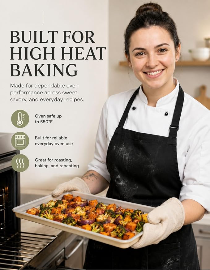 Ceramic Baking Sheet Half Size 17"x11" - Heavy Duty 0.6mm Aluminized Steel Pan, KFCC Ceramic Coating Nonstick Cookie Sheet, Oven Safe to 550°F, Rustproof & Warp Resistant Baking Tray