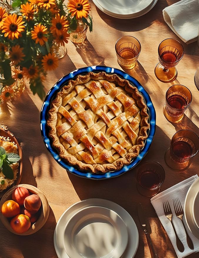 Pie Pan for Baking 9 Inch Ceramic Pie Dish for Apple Pie, Quiche, 48oz Blue | Non-Stick Dishwasher & Oven Safe, Great for Kitchen Decor