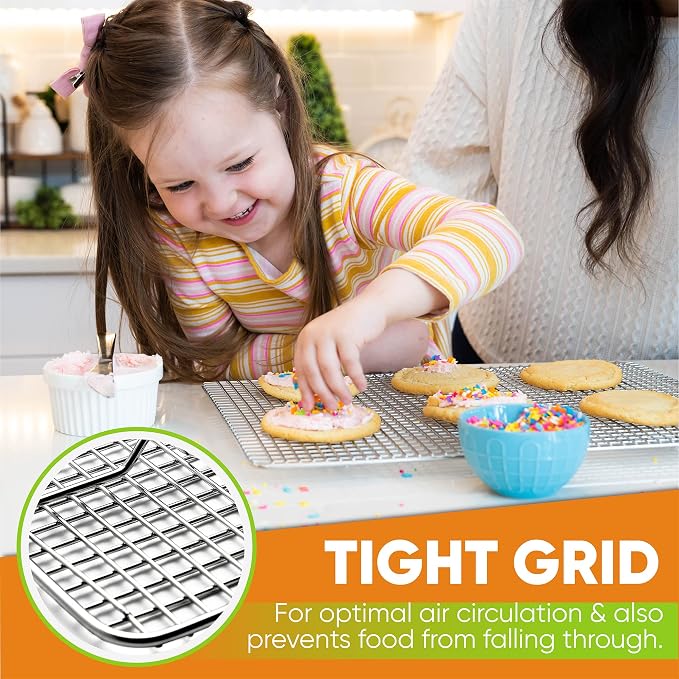 Spring Chef 11.5" x 16.5" Stainless Steel Cooling Rack for Baking, Set of 2 | Heavy Duty Grill Rack for Kitchen, Oven Safe Baking Rack, Fits Half Sheet Roasting Pan, Dishwasher Safe
