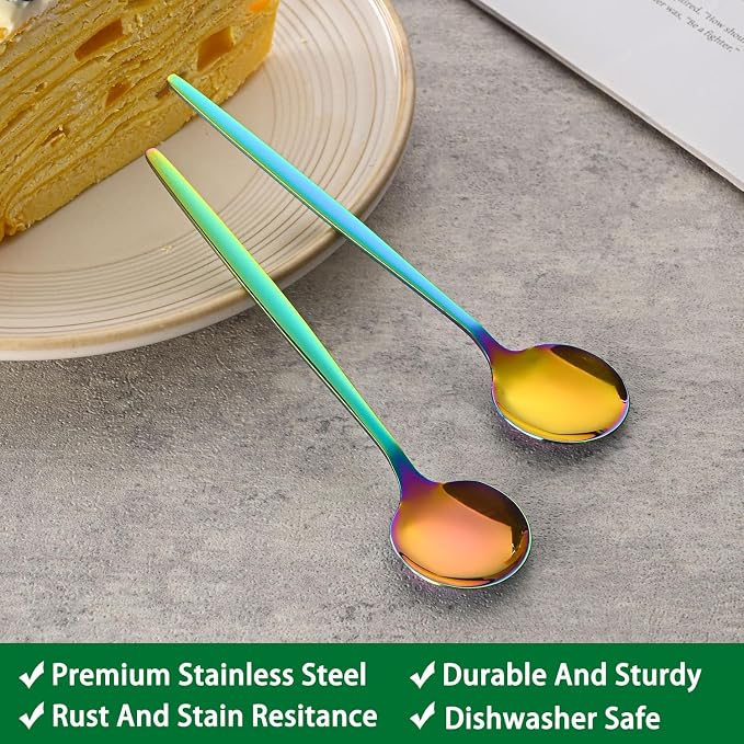 5.1 Inch Coffee & Tea Spoons Set,6 Pieces Rainbow Stainless Steel Espresso Spoon,Colorful Cute Small Spoons For Dessert Coffee