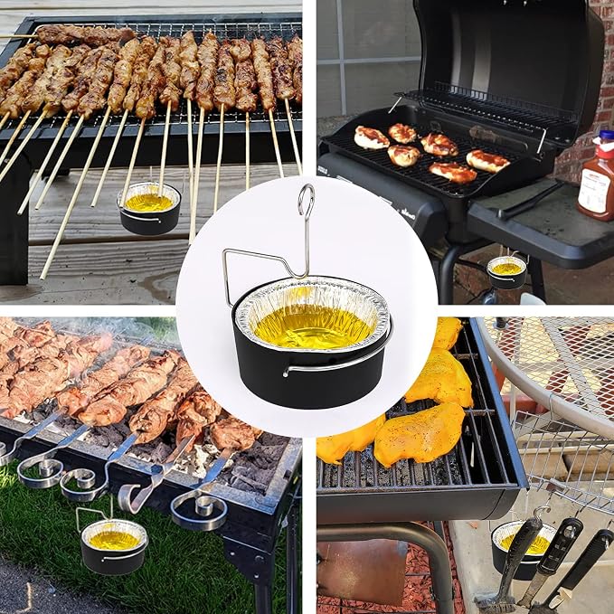 Uniflasy Grill Grease Tray Cup and Grease Clip fits CharBroil/Kenmore Gas Grill, Grease Tray with Aluminum Foil Liner (15Pack), Grease Catch Cup for Masterbuilt 30" & 40", Kenmore and More Grills