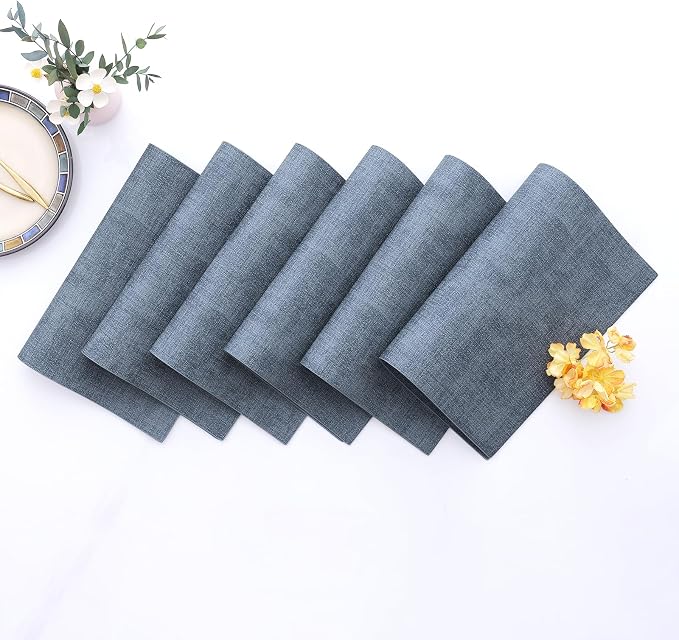 Homaxy PU Faux Leather Placemats for Dining Table, Set of 12, Blue | Waterproof Wipeable Washable Table Mats, Easy to Clean Anti-Slip Place Mats, 11.8" x 17"