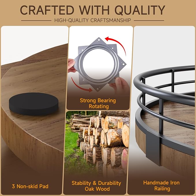 AMH 9-Inch Farmhouse Oak Lazy Susan Cabinet Organizer, Walnut Finish | Smooth rotating oak tray with walnut finish for dining tables, kitchen counters, pantries and cabinet storage.