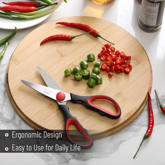 Mr. Pen- All Purpose Kitchen Shears with Protective Sheath, 8 Inch | Dishwasher Safe, Stainless Steel Food Scissors with Micro-Serrated Blades, Durable Utility Kitchen Shears, Black & Red
