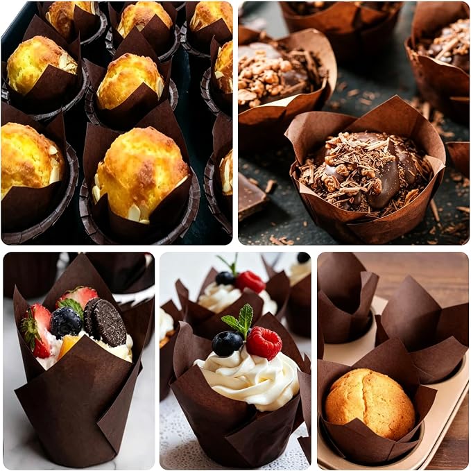 120pcs Tulip Cupcake Liners for Baking Cups, Premium Muffin Liners Holders | Food Graded Parchment Paper Muffin Liners Holders, Standard Greaseproof Cupcake Wrappers for Party, Christmas