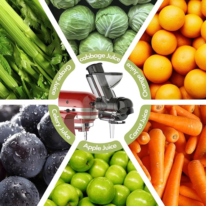 Masticating Juicer Attachment for KitchenAid Stand Mixer | Cold Press Juicer machines with Dual Feed Chute, Slow Masticating Juicer, Attachment for Kitchenaid Mixers