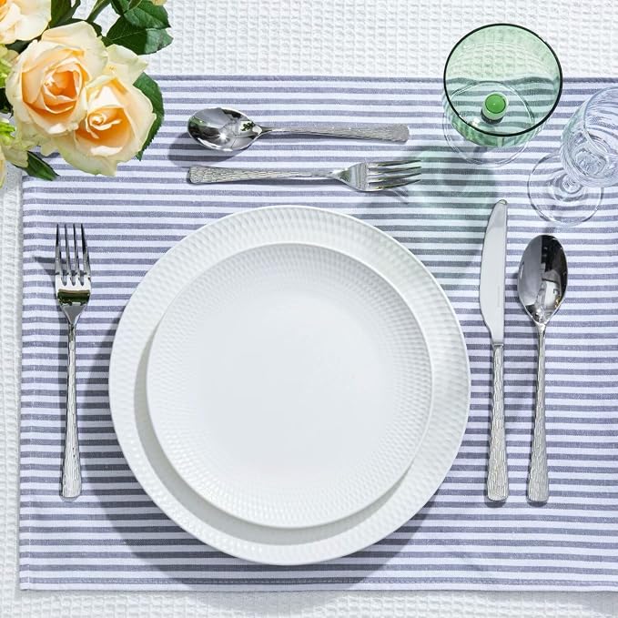 Silverware Set with Serving Utensils, 65 Piece Flatware Set, 18/10 Steel | Hammered Ripple Handles, Serving Utensils, 18/10 Steel, Dishwasher Safe, Rust Resistant, Gift Box, for Weddings & Parties