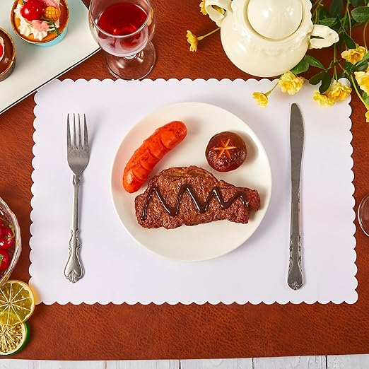 1000 Pcs White White Disposable Paper Placemats Bulk Scalloped Edge 14.6 x 10.2 Inches Blank Paper Place Mats Bulk Party Blank Table Mat for Adults Holiday Dinning Table Decor