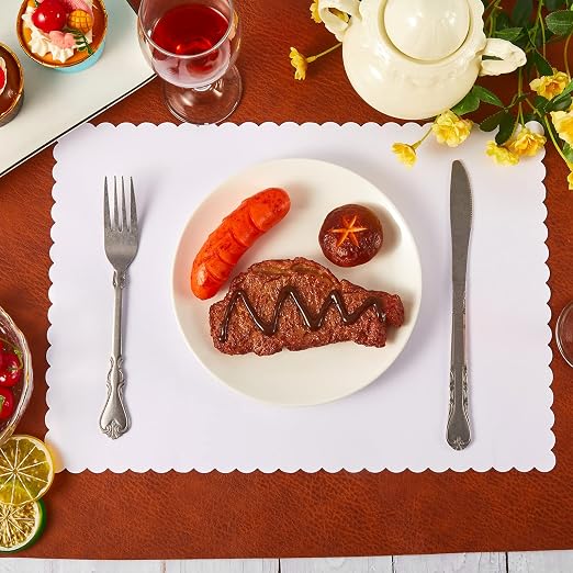 300 Pcs White White Disposable Paper Placemats Bulk Scalloped Edge 14.6 x 10.2 Inches Blank Paper Place Mats Bulk Party Blank Table Mat for Adults Holiday Dinning Table Decor