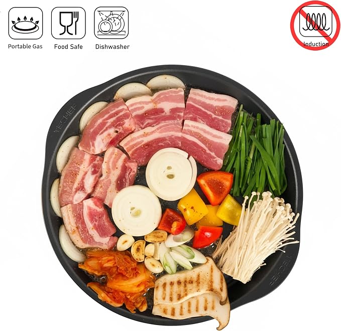 TECHEF - Korean BBQ Nonstick Grill Pan, KBBQ Grill Pan, PFOA-Free, Dishwasher Oven Safe, Made in Korea (Black)