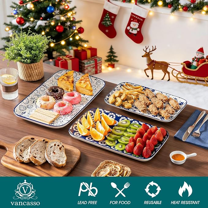 vancasso Porcelain Serving Platters Set of 3, Serving Trays for Party, Serving Dishes for Entertaining, Ceramic Trays for Serving Food, 16"/14"/12" Inch, Series SELENE