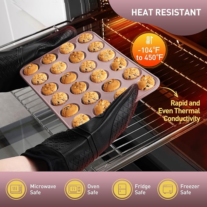 2 Pack 24 Cups Mini Muffin Pan with Metal Reinforced Frame Silicone Molds Cake Pans Egg Bites Silicone Circle Cookie Molds Muffin Tin Tart Pans Non Stick Toxic Oven Safe Baking Sheet Set