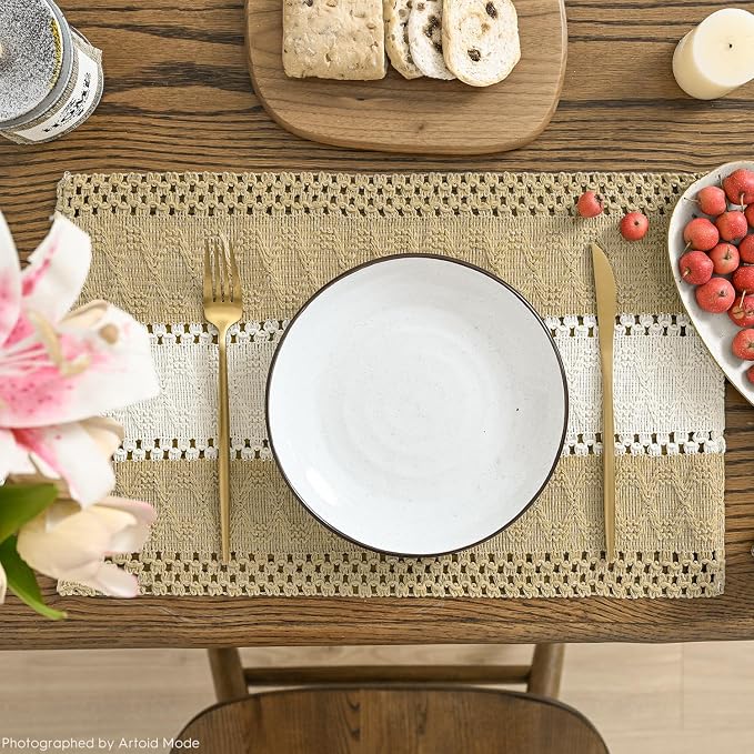 Artoid Mode Burlap Brown Farmhouse Rustic Placemats Set of 4,12x18 Inch Seasonal Hollow Table Mats Party Kitchen Dining Decoration