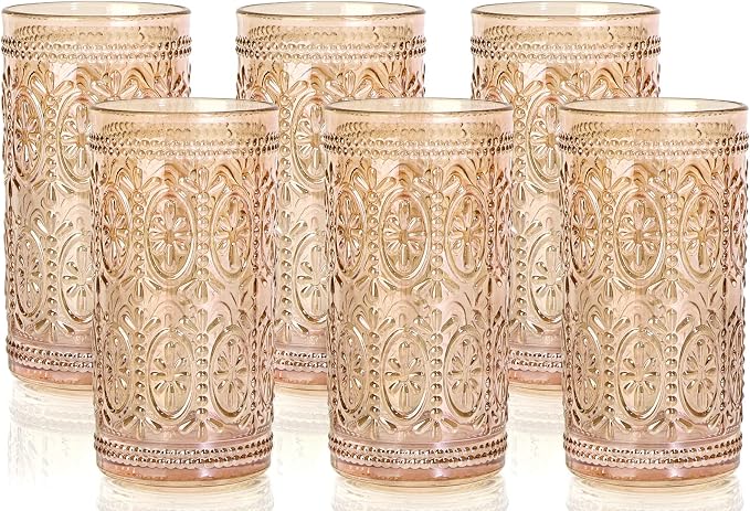 Darlion Amber Drinking Glasses, Vintage Glassware, 12oz Highball Glasses | Lead-Free Glass, Food Grade Glass, Durable&Sturdy, Vintage Decoration
