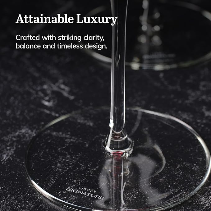 Libbey Signature All Purpose Wine Glasses, Stemmed, Modern White and Red Wine Glass Set of 4, Elegant Glassware Sets for Weddings, Birthdays