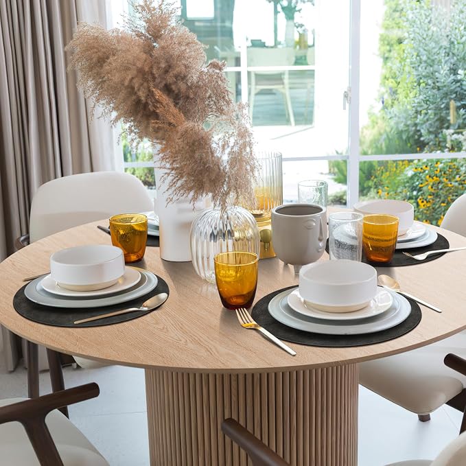 ADRIMER Placemats, Heat Resistant Round Placemats Set of 6 Washable, Waterproof Table Mats, Wipeable Faux Leather Place Mats for Kitchen, Dining Room, Dark Grey