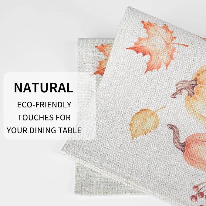 QIYI Table Placemats Set of 4, 12"x18" Linen Place Mats, Pumpkin Harvest | Boho Fabric Place Mats for Kitchen Dinning, Farmhouse Rustic Cloth Table Mats, Washable Placemat Party Table Décor
