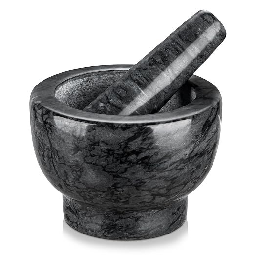 Velaze Marble Samll Mortar and Pestle Set,1.25 Cup Capacity | 5.1 Inch Pestle,10 oz Capacity,Heavy Duty,Polished Natural Stone,Grinder or Crusher for Spices, Herbs, Pills, Pestos