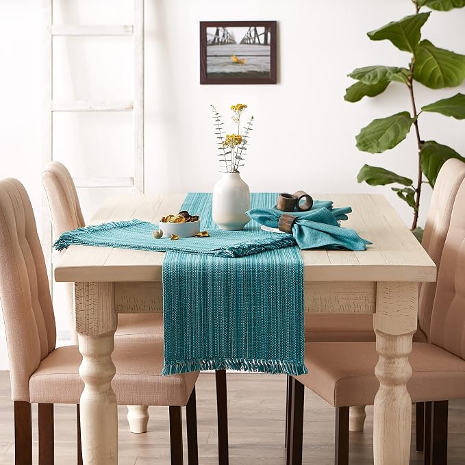 DII Variegated Tabletop Collection, Table Runner, 13x72, Teal
