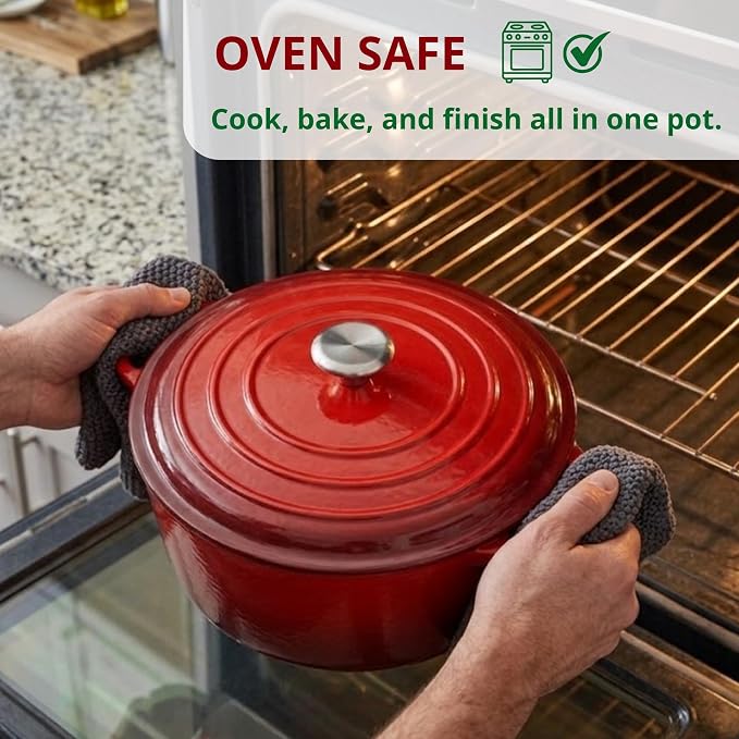 10 Quart Dutch Oven Approx, 9.5 qt Enameled Cast Iron Dutch Oven Pot & Lid | Nonstick Large Bread Oven For Sourdough, Red Iron Pots For Cooking, Baking, Braising, Roasting & Slow Cooking