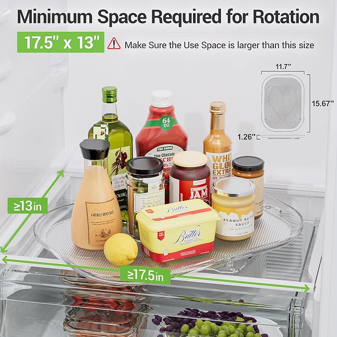 LAMU Lazy Susan Organizer Turntable 15.67''x11.7'' for Refrigerator Organizers and Storage, Fridge Organizer, Condiment Organizer for Kitchen, Table Top, Cabinet, Pantry, Countertop, 1 Pack
