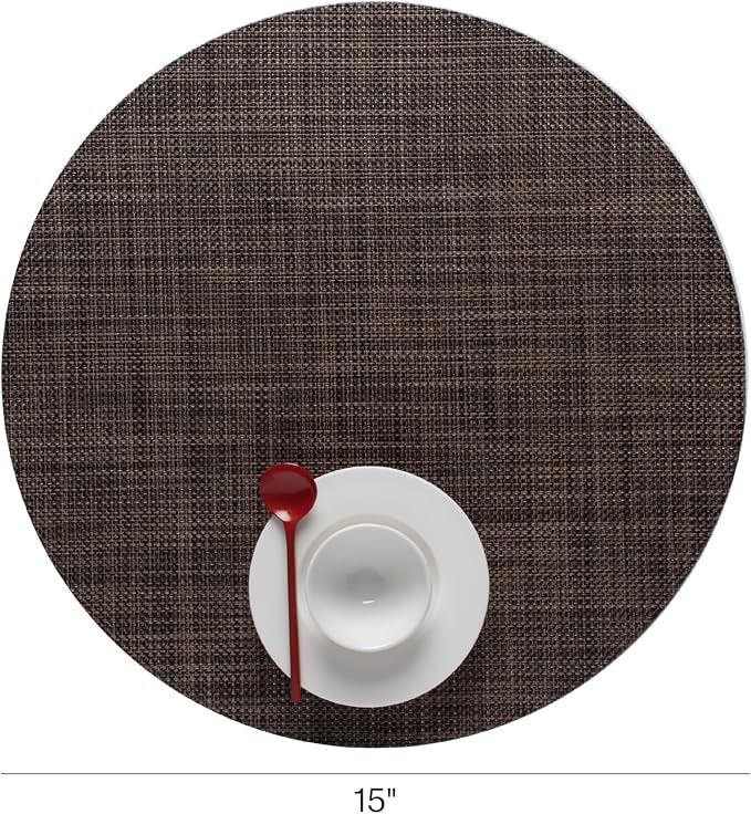 Chilewich Mini Basketweave Placemats, Round Woven Placemats Set of 4 | Reusable, Stain-Resistant, Indoor/Outdoor Tabletop Protection, Dark Walnut, 15" Round