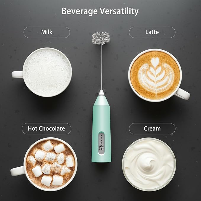 Puraville Rechargeable Electric Milk Frother Handheld, Light Green | 3 Speeds Electric Whisk Drink Mixer, Type-C Charging BPA Free for Coffee, Latte, Cappuccino, Egg,Cream