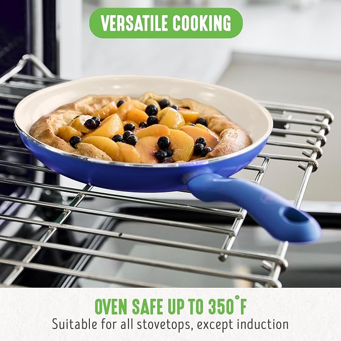 GreenLife 16 Piece Ceramic Nonstick Pots & Pans Cookware Set, Blue | PFAS-Free Nonstick Coating, Stockpot, Frying Pans, Saucepans, Sauté Pan, Stay-Cool Handles, Dishwasher & Oven Safe up to 350F