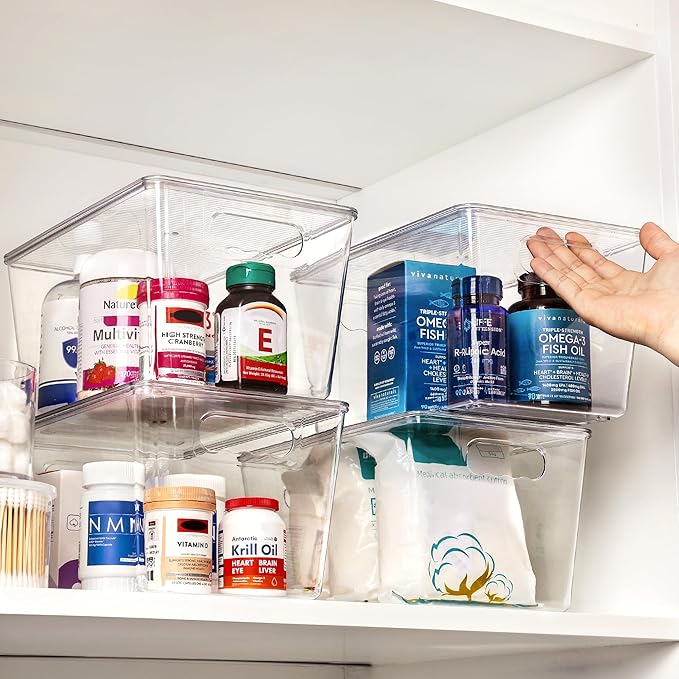 Vtopmart 8 Pack Clear Stackable Storage Bins with Lids, Large | BPA-free Plastic, Organize Vertically, For Pantry Kitchen Fridge Cabinet Closet Bathroom, Built to Last, Easy to Move