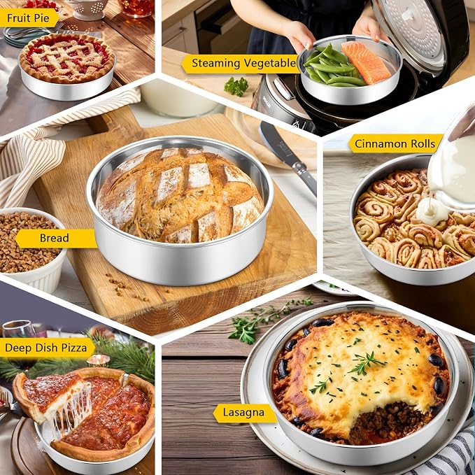 P&P CHEF 6 Inch Cake Pan Set of 2, Stainless Steel Round Baking Cake Pans | For Baking Serving, Non Toxic & Healthy, Leak-proof & Easy Clean, Mirror Finish & Easy Releasing, Oven & Dishwasher Safe