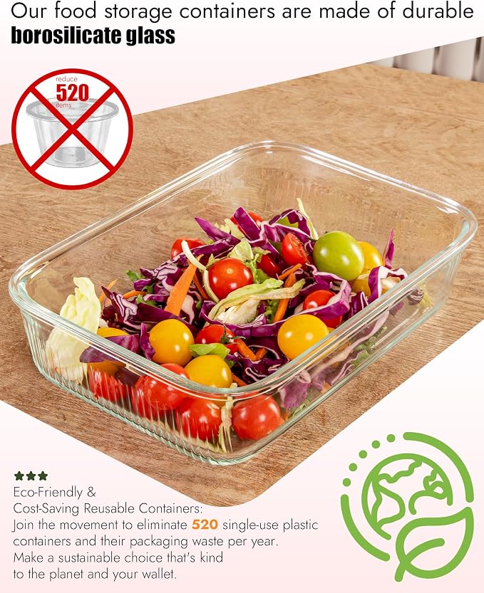 2-Pack 74oz(9.3 Cup) Baking & Meal Prep Containers, Borosilicate Glass with Tempered Lids & Steam Valve, Oven-Safe Airtight Food Storage Container Set, Gift Ready Luxury Packaging