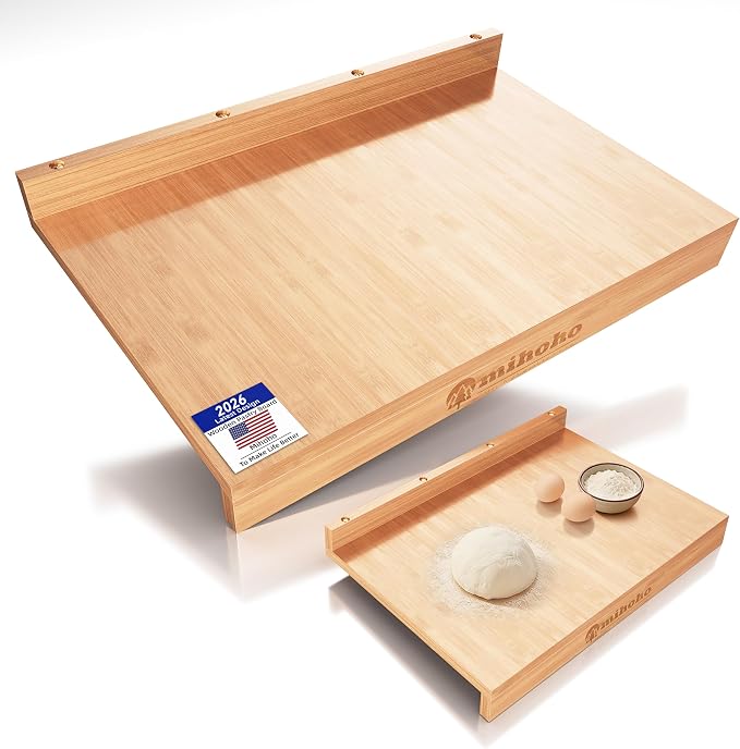 Wooden Pastry Board, Cutting Board with Counter Edge, Reversible Kneading Board for Rolling Dough Bread, Chopping Board with Lip 24X 15.8 in (bamboo D)