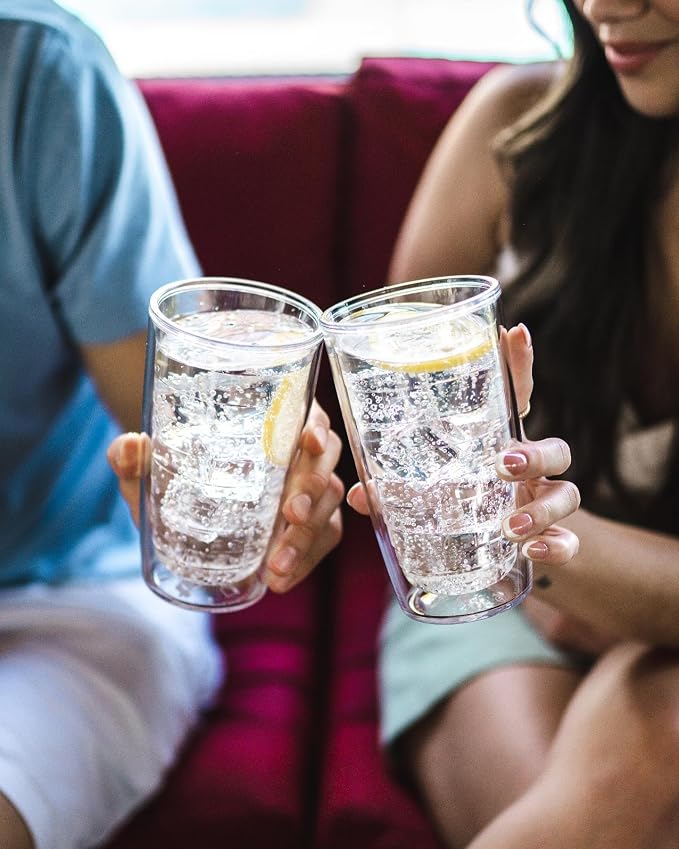 Tervis Clear & Colorful Tabletop Made in USA Double Walled Insulated Tumbler Travel Cup Keeps Drinks Cold & Hot, 16oz - 4pk, Pink Sand | Made in USA, Double-wall Insulated, Shatterproof, BPA-Free, Dishwasher Safe, Fits Most Cupholders, Great to Gift, S...