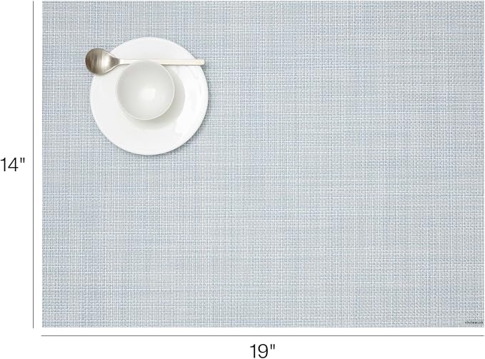 Chilewich Mini Basketweave Placemats, Woven Rectangle Placemats Set of 4 | Easy Care Woven Tabletop Textiles, Indoor/Outdoor, Sky, 19" x 14"