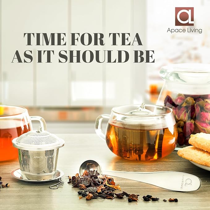 Tea Infuser Set of 2 with Tea Scoop & Drip Trays - 304 Stainless Steel Ultra Fine Mesh Loose Leaf Tea Strainer, Reusable Tea Steeper Basket for Rooibos, Green, Black, Herbal & Oolong Tea, etc