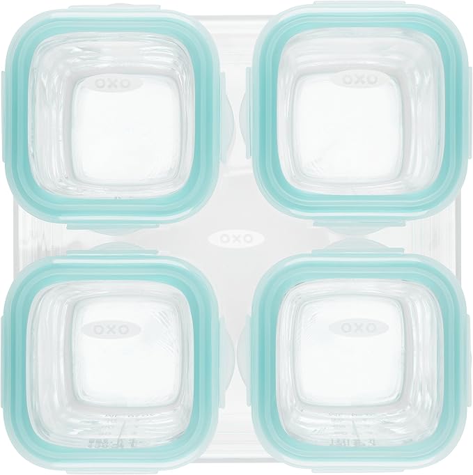 OXO Tot Glass Baby Blocks Food Storage Containers, Teal, 4 oz