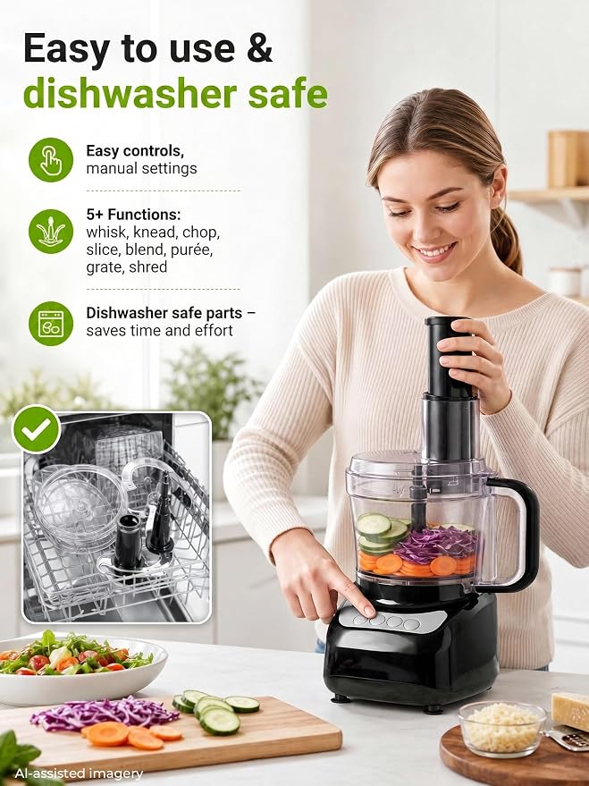FOHERE Food Processor 11 CUP, 2-in-1 Large Feed Chute Vegetable Chopper | Stainless Steel S-Blade, Reversible Shredding Disc and Dough Blade, for Mincing, Dicing, Shredding, Puree, Kneading