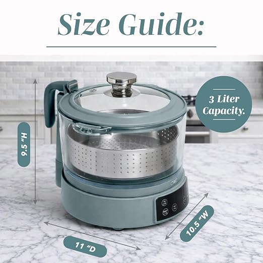 COOK WITH COLOR Glass Mini Low Carb Rice Cooker – Holds 2 Cups Raw/Makes 6 Cups Cooked with Auto Lift Filter Basket, Hotpot & Steamer for Rice, Grains, Digital Panel with Keep Warm, Slate Blue