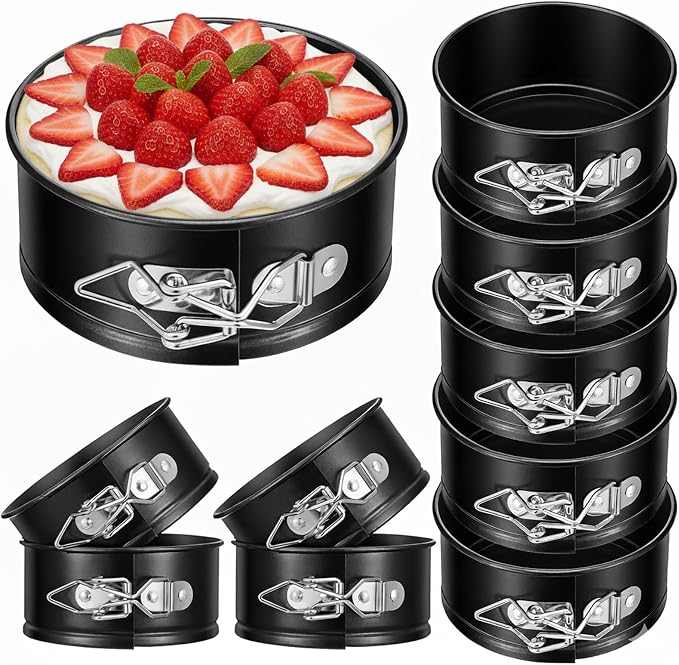 10 Pcs 4 Inch Springform Pan Set, Nonstick Leakproof Mini Cheesecake Pans With Removable Bottom, Round Cake Mold For Baking Mini Cheesecakes, Pizzas, Quiches, Black