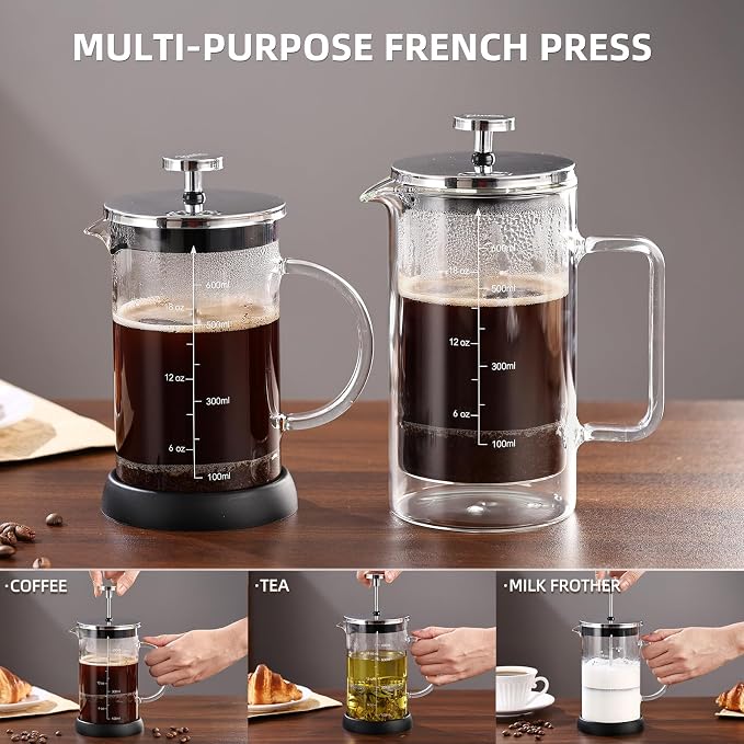 Bincoo French Press Coffee Maker 600ML - Single Layer Borolicate Glass Travel Coffee Press,Tea and Frothed Milk Press, Easy to Use