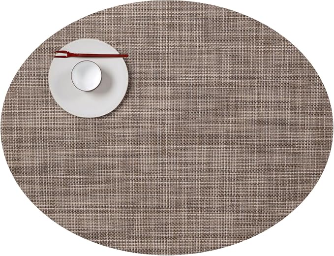 Chilewich Mini Basketweave Placemats, Woven Oval Placemats Set of 4 | Reusable, Stain-Resistant, Indoor/Outdoor Tabletop Protection, Soapstone, 14" x 19.25"