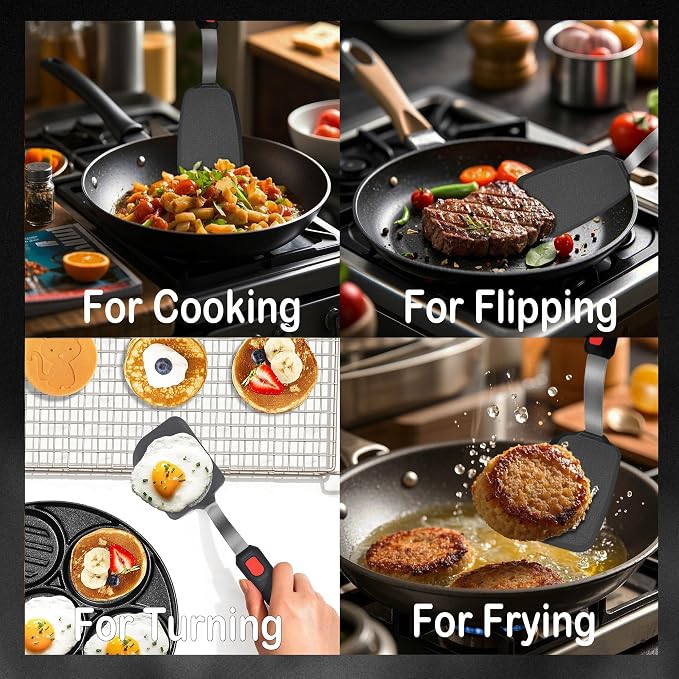 2 Pack Silicone Spatula Turner, 600°F Heat Resistant Kitchen Spatula Set for Nonstick Cookware, Cooking Utensil Set for Egg Pancake Flipper/Heat Resistant Silicone Grip | 600°F Heat Resistant, Spatulas For Nonstick Cookware, Cooking Utensils Set, Panca...