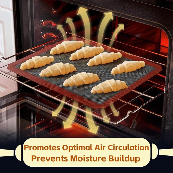 2PCS 16.5"x11.6" Perforated Baking Mats, Silicone Half Sheet Pan Black | Hollow Out Reusable Oven Liners Heat Resistant Non-Stick Mat for Making Cookie/Bread/Pizza/Macaron/Pastry/Eclair(Corner Cut)