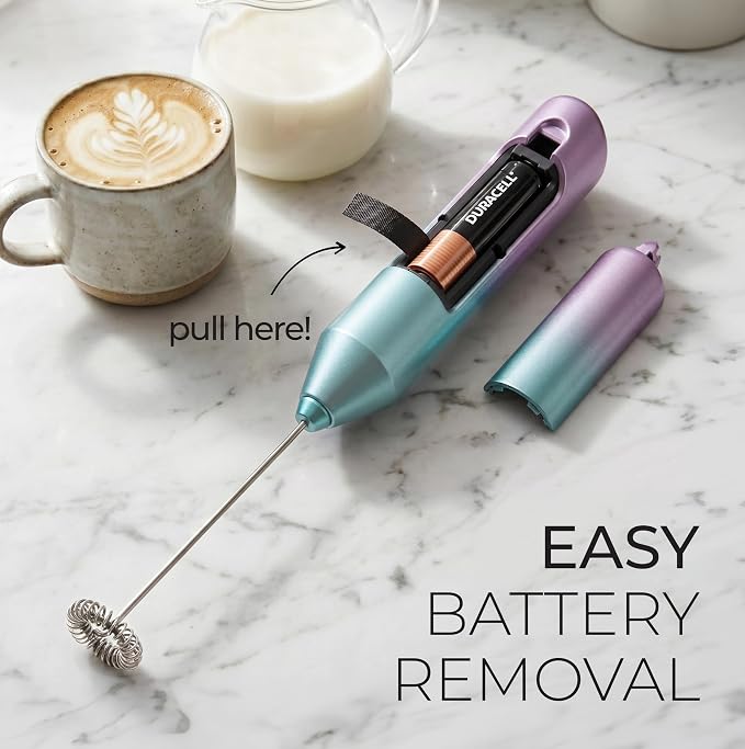 Zulay Kitchen Powerful Milk Frother AA Batteries Included – Ultra Fast Handheld Drink Mixer with Stainless Steel Whisk Stirrer for Coffee, Protein, Matcha & More, Frother Wand Electric Frothmate