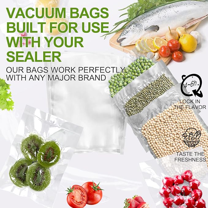 W&Y Vacuum Sealer Bags 8x12 Inch Quart 100 Count -Pre-Separated | For All Vacuum Sealers,Commercial Grade,BPA-Free,Sous Vide Microwave Freezer Safe, Food Vacuum Storage