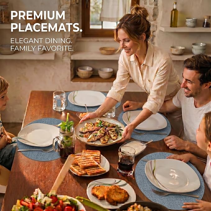 Faux Leather Placemats Set of 4, Wipeable Waterproof Stain Resistant Table Mats, Heat Resistant Thick Placemats with Hand-Painted Edges for Kitchen Dining, Imitative Linen Texture, Various Shapes
