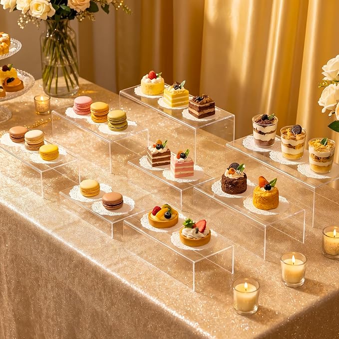 Acrylic Display Risers 5 PCS, Buffet Risers U-Shaped Food Display Stands for Dessert Party Cafe Table, Clear Perfume Stand Organizer for Countertop Tiered Shelf Risers for Retail Collectible Showcase