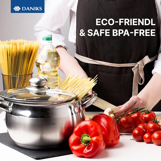 Daniks Classic 6-Piece Stainless Steel Cookware Set with Glass Lids, Tri-Ply Bases for Even Heating, Induction Compatible, Dishwasher Safe